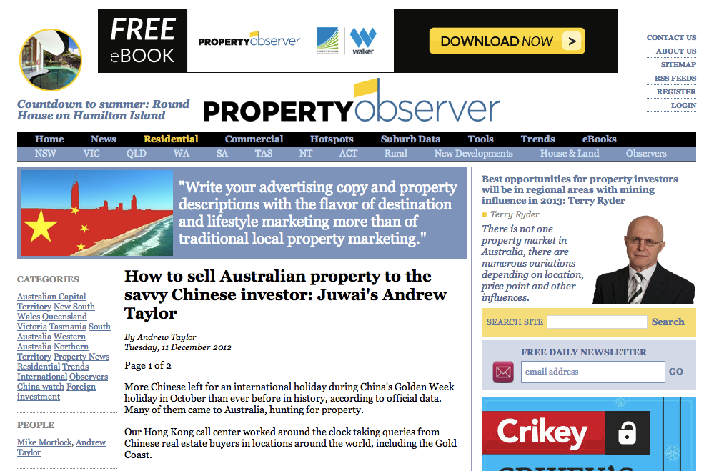 Property Observer, "How to sell Australian property to the savvy Chinese investor"