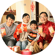 Chinese family with red envelopes