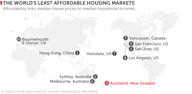 world's least affordable housing markets map